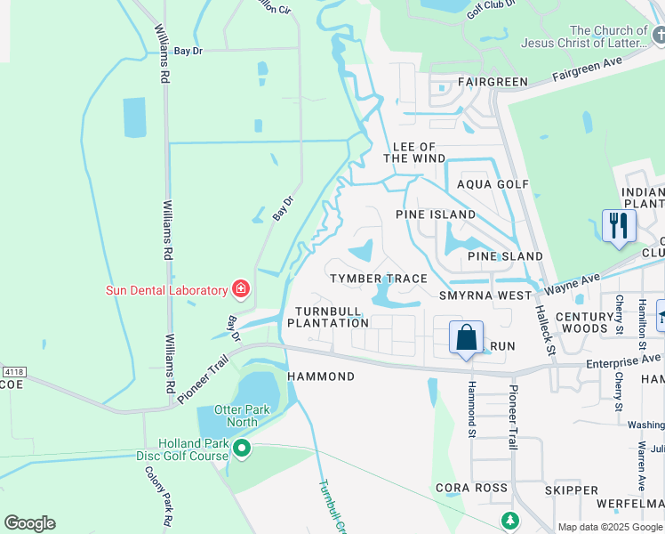 map of restaurants, bars, coffee shops, grocery stores, and more near 624 Middlebury Loop in New Smyrna Beach