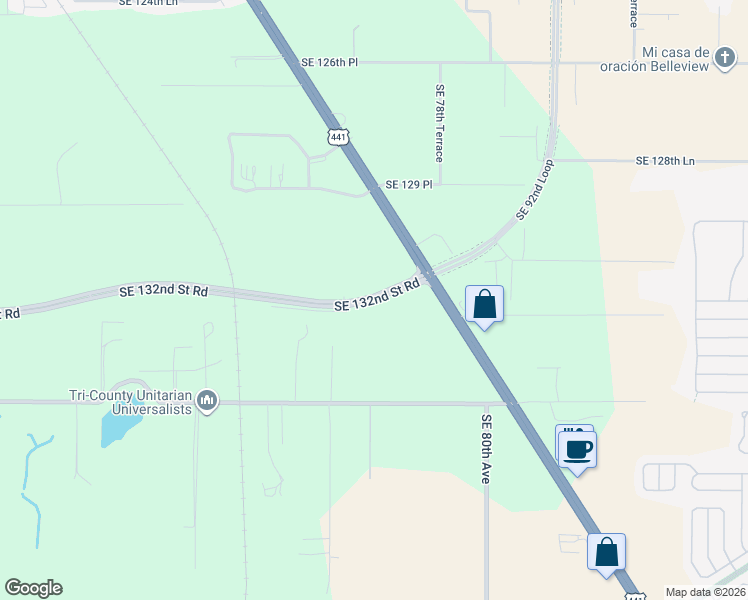 map of restaurants, bars, coffee shops, grocery stores, and more near 7635 Southeast 132nd Street Road in Belleview