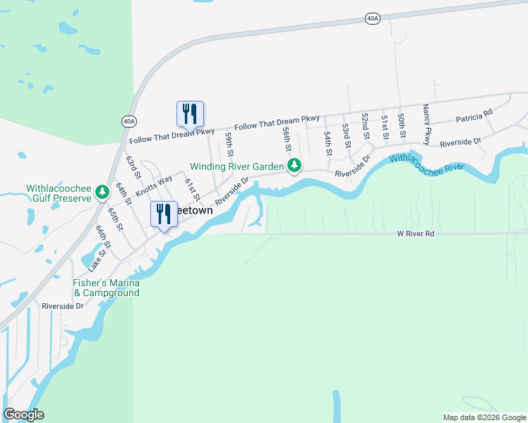 map of restaurants, bars, coffee shops, grocery stores, and more near 11565 North Caribee Point in Inglis