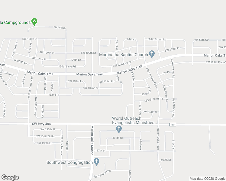 map of restaurants, bars, coffee shops, grocery stores, and more near 6550 Southwest 132nd Street in Ocala
