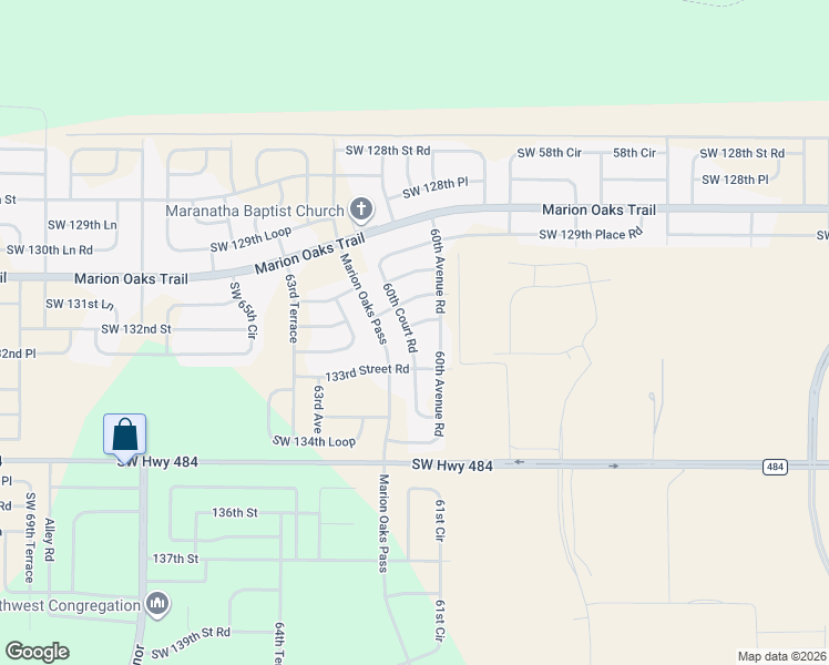 map of restaurants, bars, coffee shops, grocery stores, and more near 6069 Southwest 131st Lane in Ocala