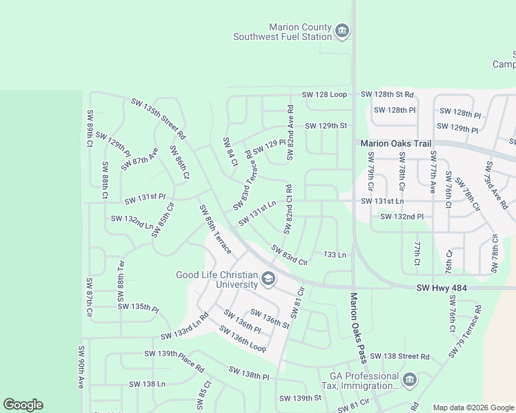 map of restaurants, bars, coffee shops, grocery stores, and more near 8371 Southwest 131st Lane in Ocala