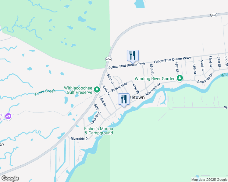 map of restaurants, bars, coffee shops, grocery stores, and more near 36 64th Street in Yankeetown