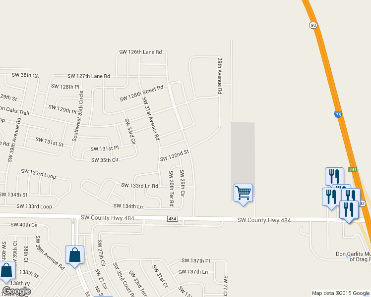 map of restaurants, bars, coffee shops, grocery stores, and more near 2931 Southwest 132nd Street in Ocala