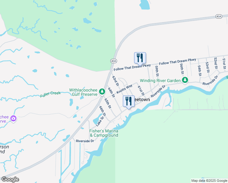 map of restaurants, bars, coffee shops, grocery stores, and more near 36 64th Street in Yankeetown