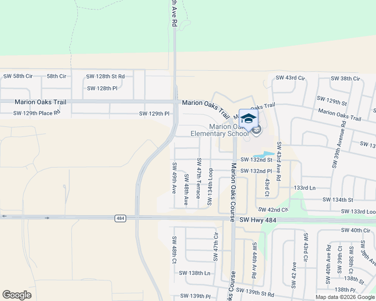 map of restaurants, bars, coffee shops, grocery stores, and more near 4827 Southwest 132nd Street in Ocala