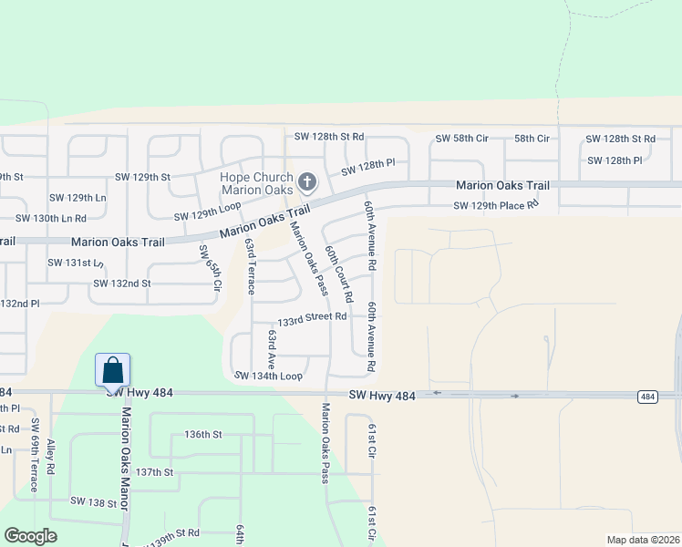 map of restaurants, bars, coffee shops, grocery stores, and more near 6086 Southwest 131st Lane in Ocala