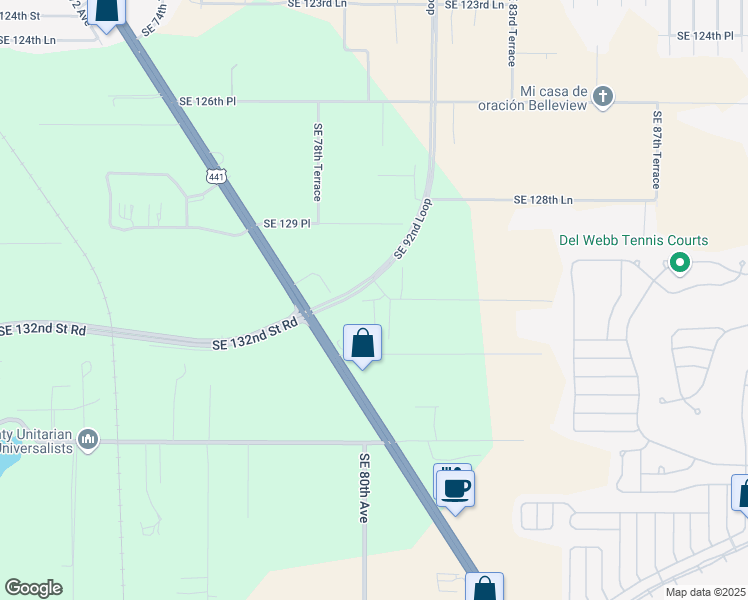 map of restaurants, bars, coffee shops, grocery stores, and more near 8036 Southeast 131st Place in Belleview