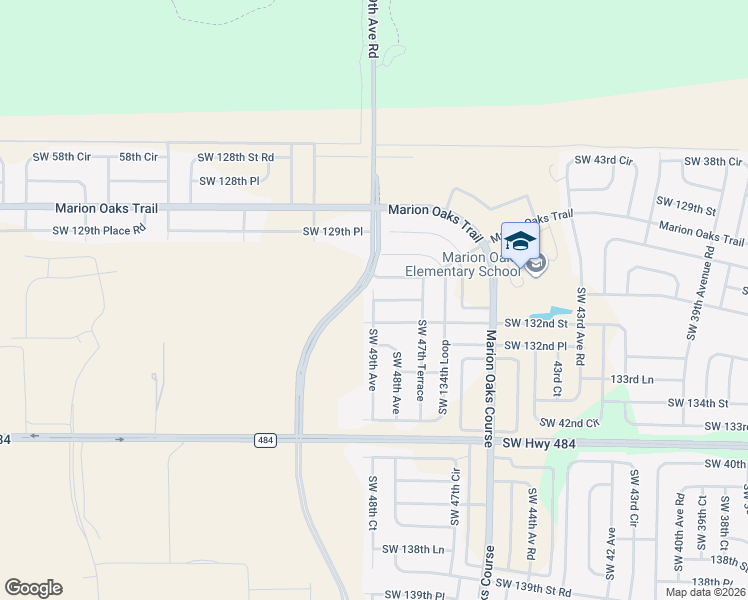 map of restaurants, bars, coffee shops, grocery stores, and more near 4827 Southwest 132nd Street in Ocala