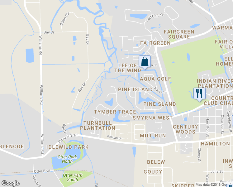 map of restaurants, bars, coffee shops, grocery stores, and more near 1344 Wayne Avenue in New Smyrna Beach