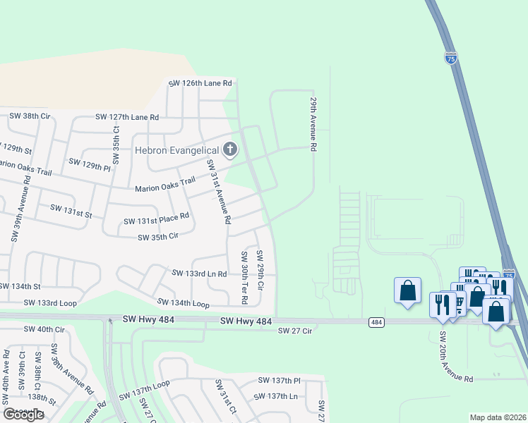 map of restaurants, bars, coffee shops, grocery stores, and more near 2931 Southwest 132nd Street in Ocala