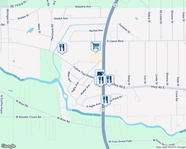 map of restaurants, bars, coffee shops, grocery stores, and more near 39-63 Highway 40 West in Inglis