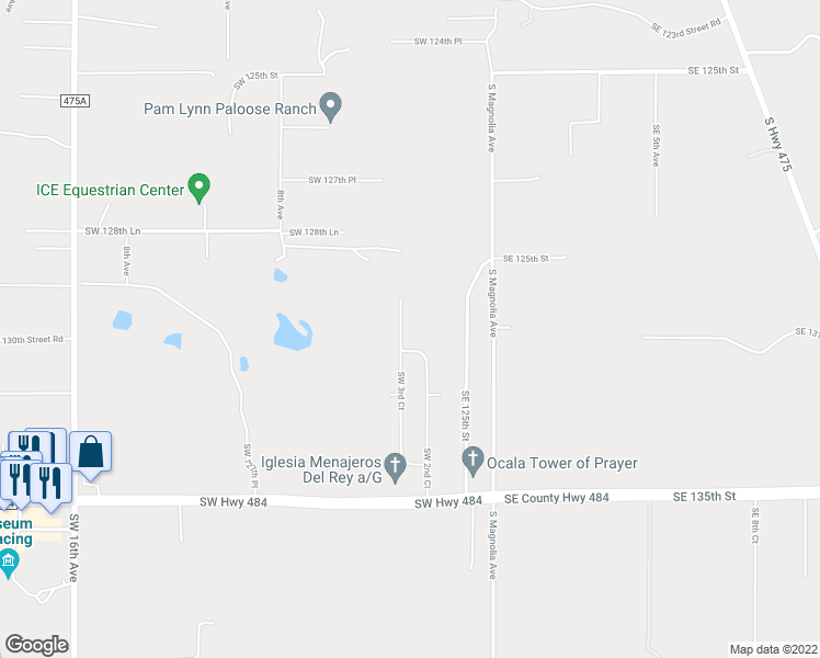 map of restaurants, bars, coffee shops, grocery stores, and more near 13135 Southwest 3rd Court in Ocala