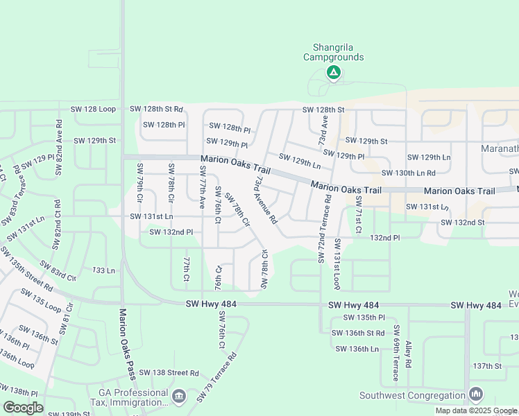 map of restaurants, bars, coffee shops, grocery stores, and more near 73rd Avenue Road in Ocala