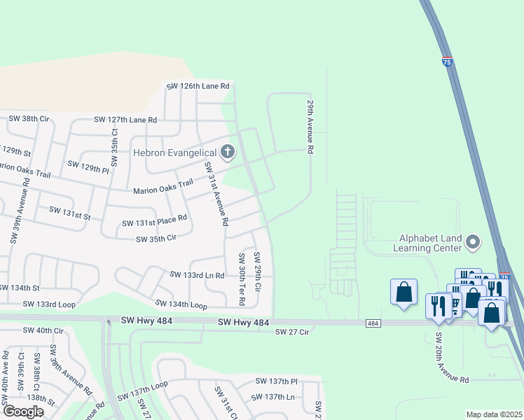 map of restaurants, bars, coffee shops, grocery stores, and more near 13100 Southwest 131st Street in Ocala