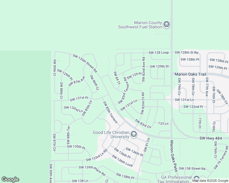 map of restaurants, bars, coffee shops, grocery stores, and more near 13092 Southwest 84th Terrace Road in Ocala