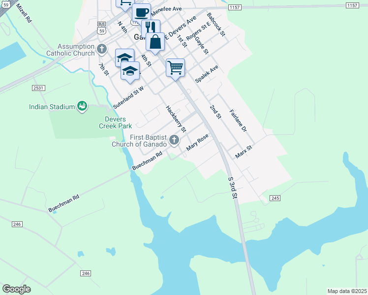 map of restaurants, bars, coffee shops, grocery stores, and more near 298 Mary Rose in Ganado