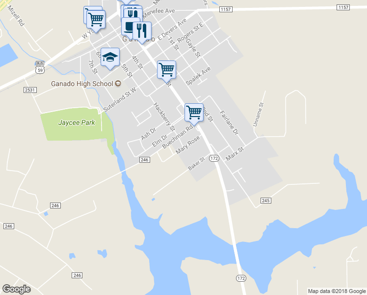 map of restaurants, bars, coffee shops, grocery stores, and more near 298 Mary Rose in Ganado