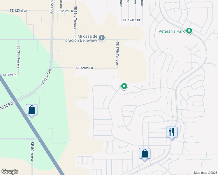 map of restaurants, bars, coffee shops, grocery stores, and more near 13053 Southeast 86th Court in Summerfield