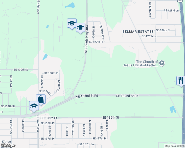 map of restaurants, bars, coffee shops, grocery stores, and more near 13145 County Road 484 in Belleview