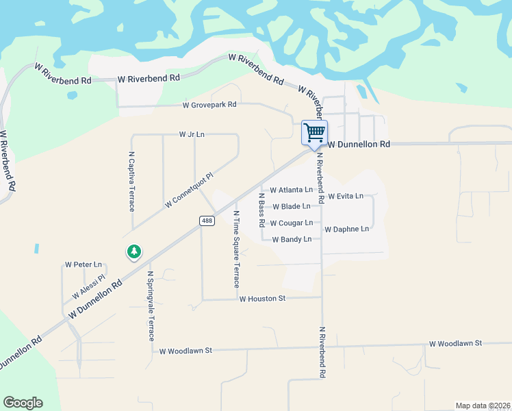 map of restaurants, bars, coffee shops, grocery stores, and more near 11648-11672 North Bass Road in Dunnellon