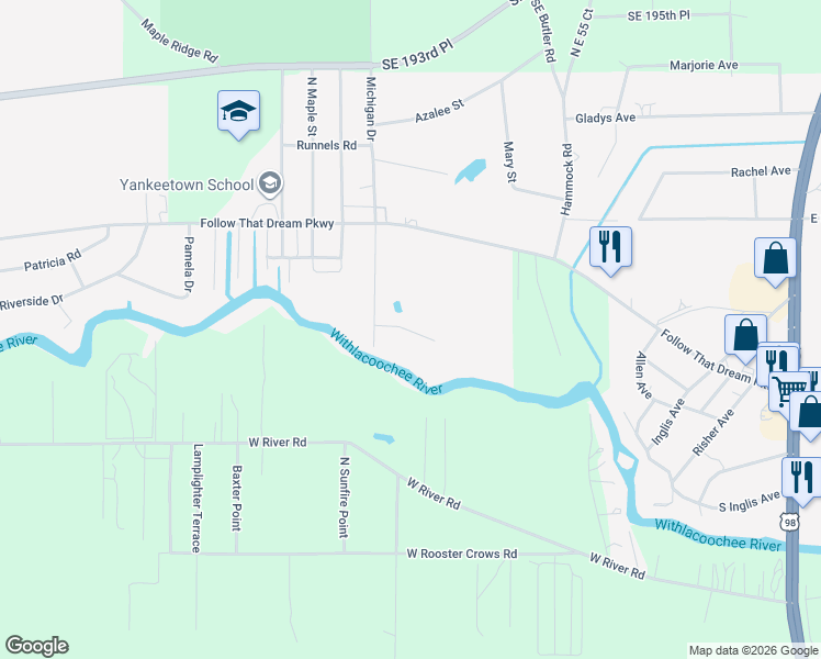 map of restaurants, bars, coffee shops, grocery stores, and more near 25 Captains Cove Road in Inglis
