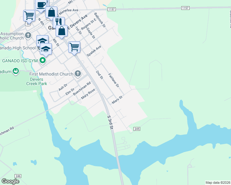 map of restaurants, bars, coffee shops, grocery stores, and more near 1209 2nd Street in Ganado