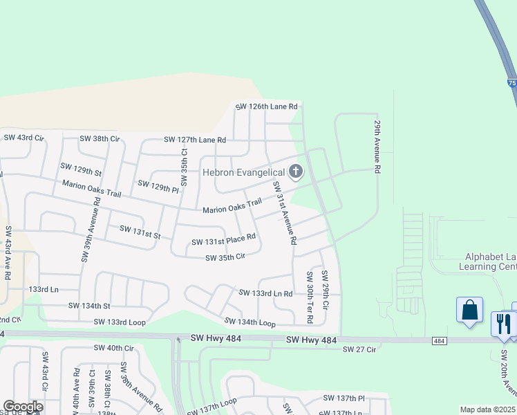 map of restaurants, bars, coffee shops, grocery stores, and more near 148 Marion Oaks Trail in Ocala