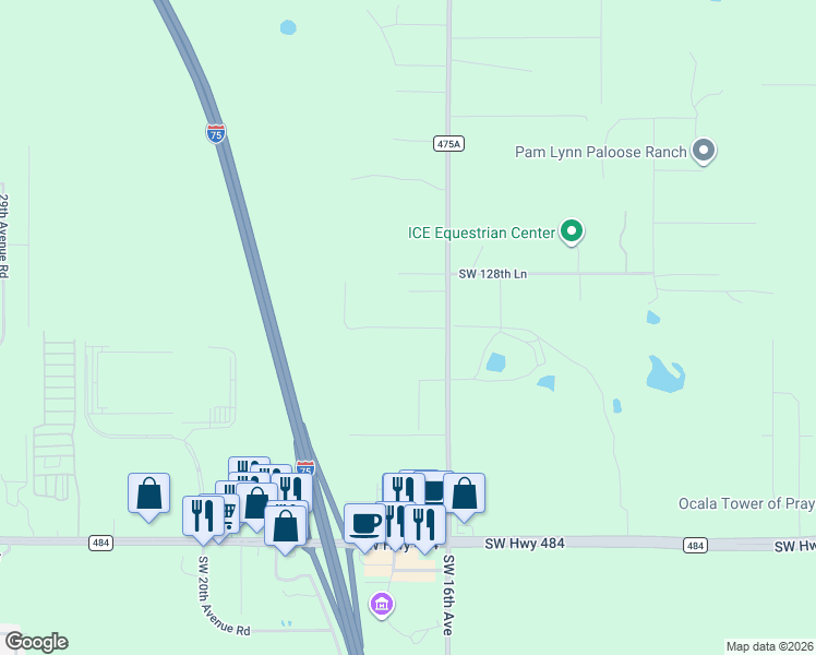 map of restaurants, bars, coffee shops, grocery stores, and more near 6858 Southwest 130th Street Road in Ocala