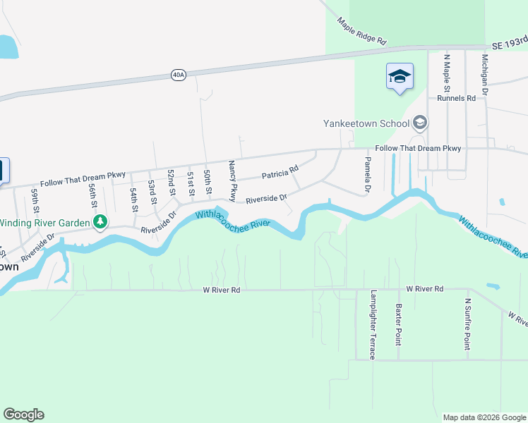 map of restaurants, bars, coffee shops, grocery stores, and more near 4809 Riverside Drive in Yankeetown