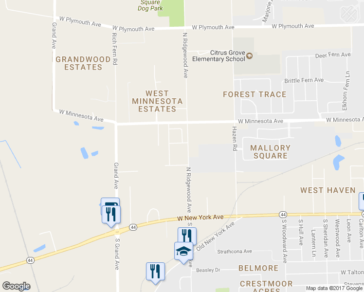 map of restaurants, bars, coffee shops, grocery stores, and more near 1704 Windward Oaks Dr in DeLand