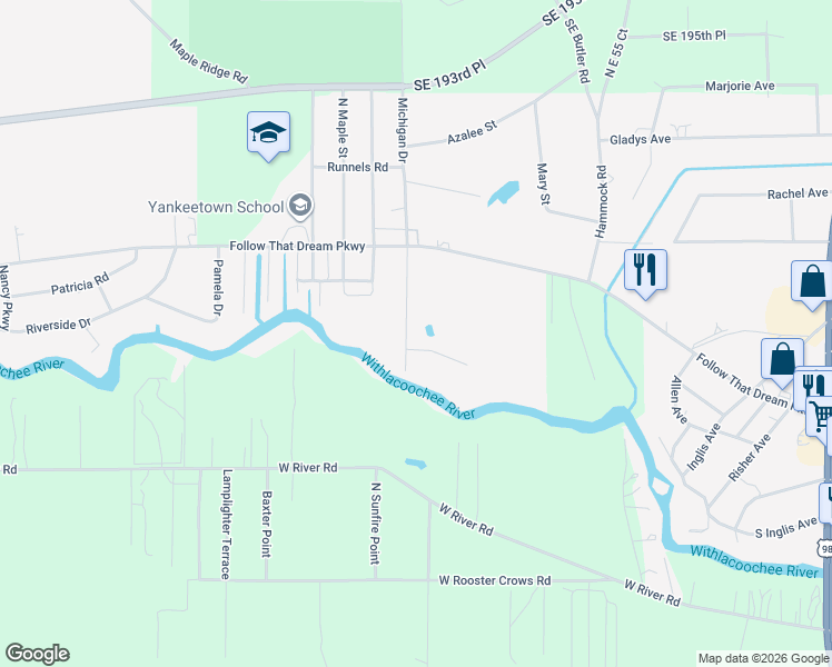 map of restaurants, bars, coffee shops, grocery stores, and more near 25 Captains Cove Road in Inglis