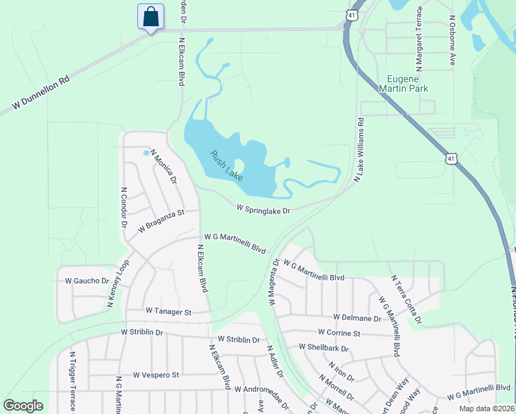 map of restaurants, bars, coffee shops, grocery stores, and more near 2281 West Springlake Drive in Dunnellon