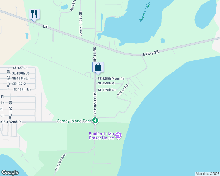 map of restaurants, bars, coffee shops, grocery stores, and more near 11660 Southeast 129th Place in Ocklawaha