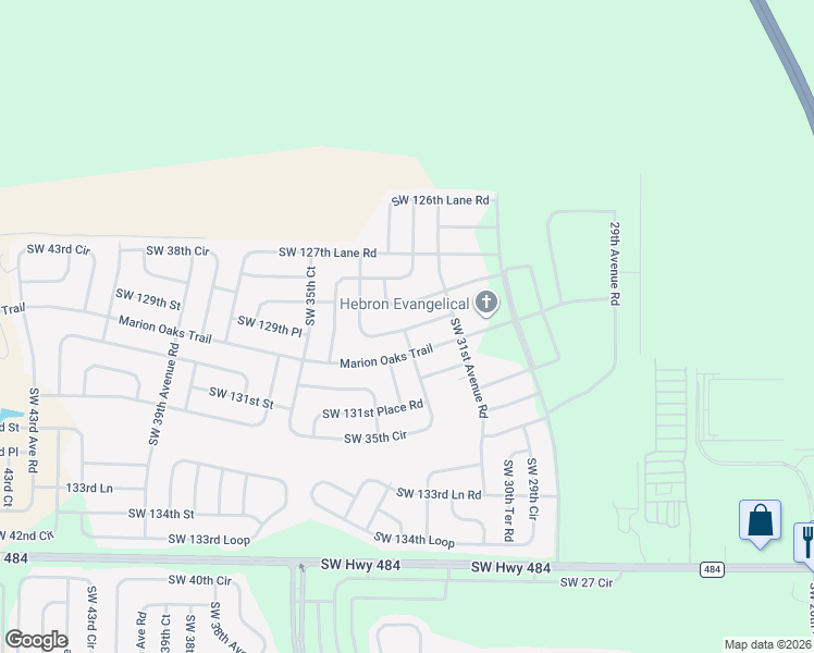 map of restaurants, bars, coffee shops, grocery stores, and more near 3270 Southwest 129th Loop in Ocala