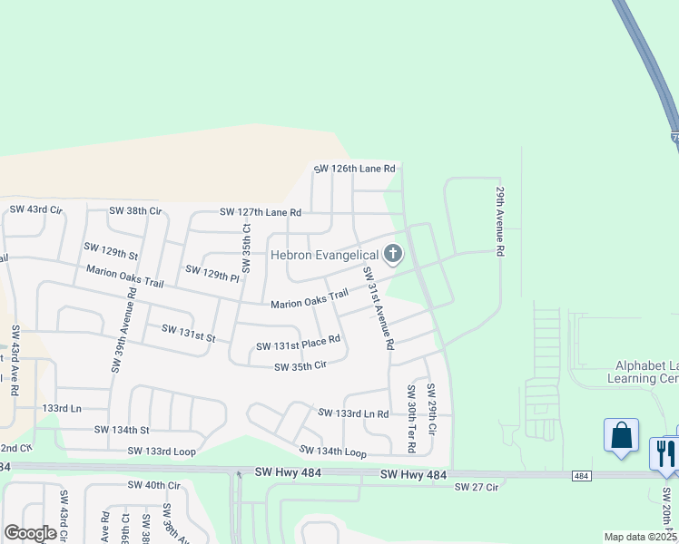map of restaurants, bars, coffee shops, grocery stores, and more near 3240 Southwest 129th Loop in Ocala