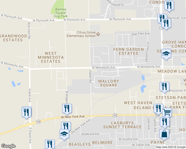 map of restaurants, bars, coffee shops, grocery stores, and more near 113 West Fiesta Key Loop in DeLand