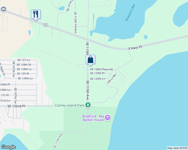 map of restaurants, bars, coffee shops, grocery stores, and more near 11540 Southeast 129th Place in Ocklawaha