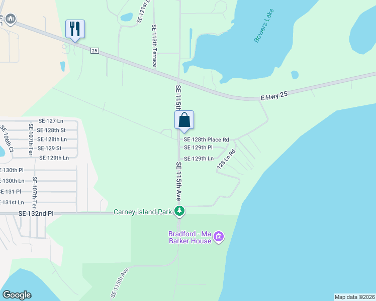 map of restaurants, bars, coffee shops, grocery stores, and more near 11540 Southeast 129th Place in Ocklawaha