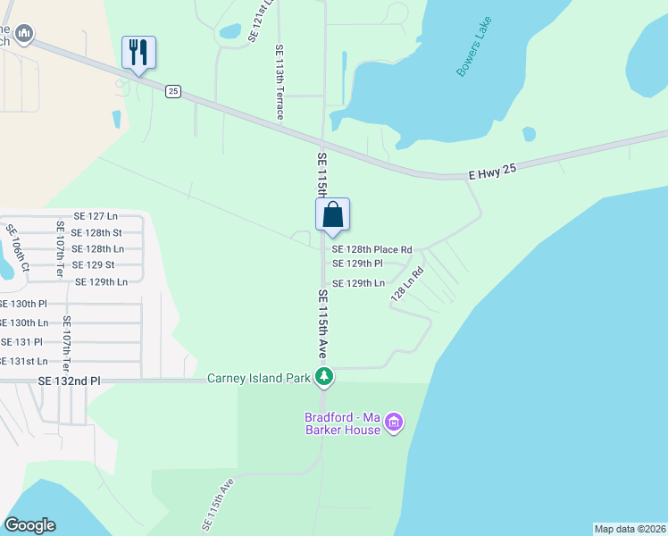 map of restaurants, bars, coffee shops, grocery stores, and more near 11540 Southeast 129th Place in Ocklawaha