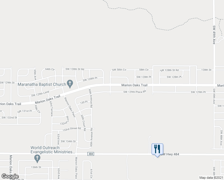 map of restaurants, bars, coffee shops, grocery stores, and more near 5873 Southwest 129th Place Road in Ocala