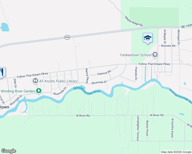 map of restaurants, bars, coffee shops, grocery stores, and more near 4816 Riverside Drive in Yankeetown