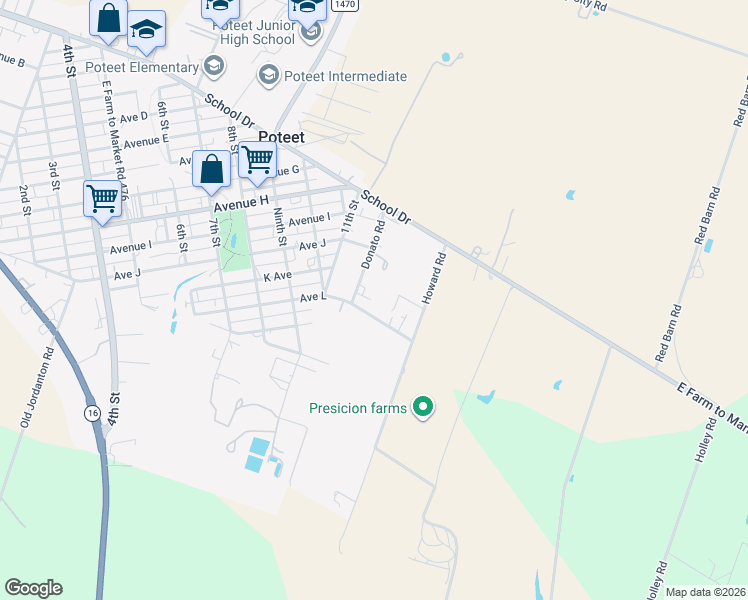 map of restaurants, bars, coffee shops, grocery stores, and more near 1285 L Avenue in Poteet