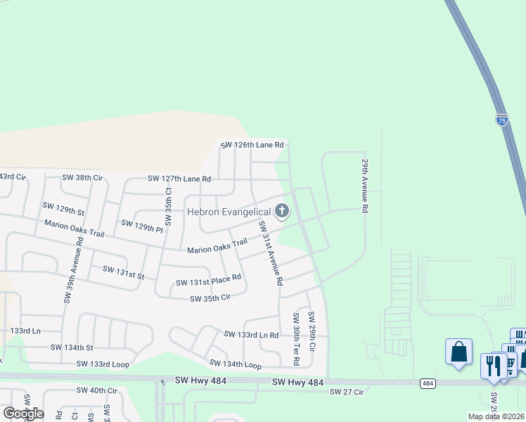 map of restaurants, bars, coffee shops, grocery stores, and more near 12887 Southwest 31st Avenue Road in Ocala