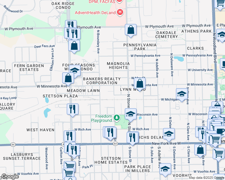 map of restaurants, bars, coffee shops, grocery stores, and more near 758 West Arizona Avenue in DeLand
