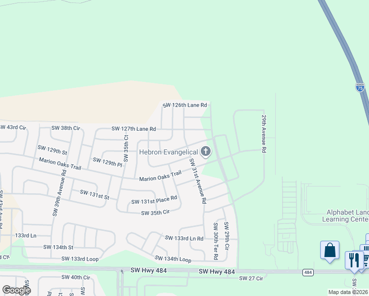 map of restaurants, bars, coffee shops, grocery stores, and more near 12816 Southwest 31st Avenue Road in Ocala