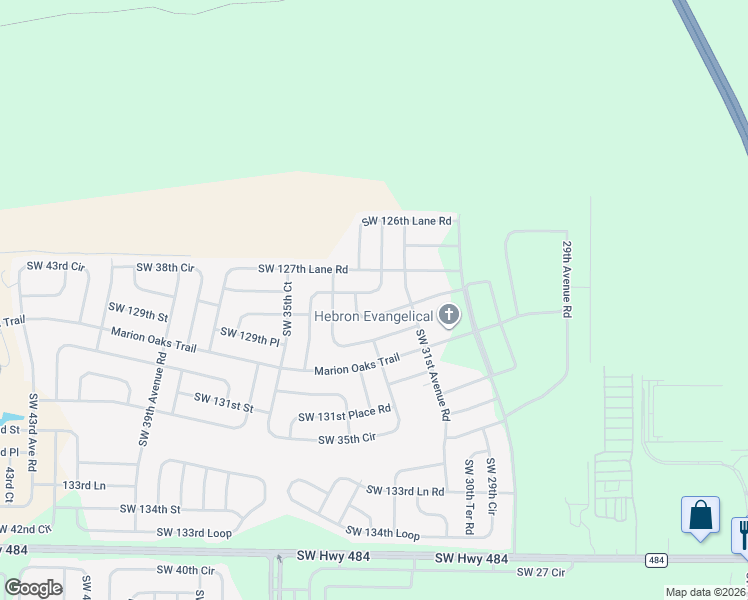 map of restaurants, bars, coffee shops, grocery stores, and more near 12817 Southwest 35th Avenue Road in Ocala