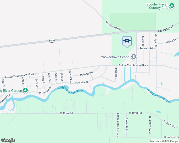 map of restaurants, bars, coffee shops, grocery stores, and more near 4771 County Road 40 in Yankeetown