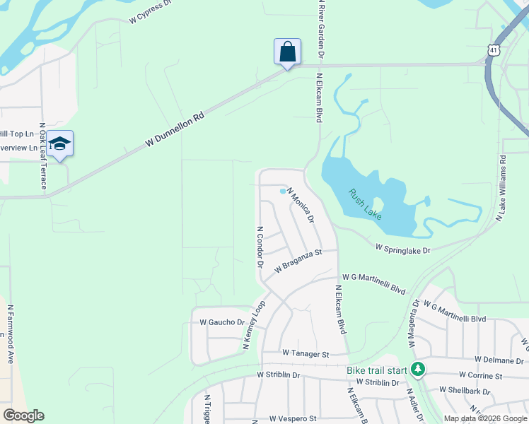 map of restaurants, bars, coffee shops, grocery stores, and more near 11815 North Condor Drive in Citrus Springs