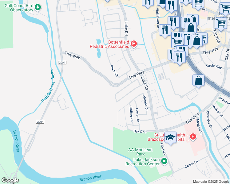 map of restaurants, bars, coffee shops, grocery stores, and more near 228 Mango Street in Lake Jackson